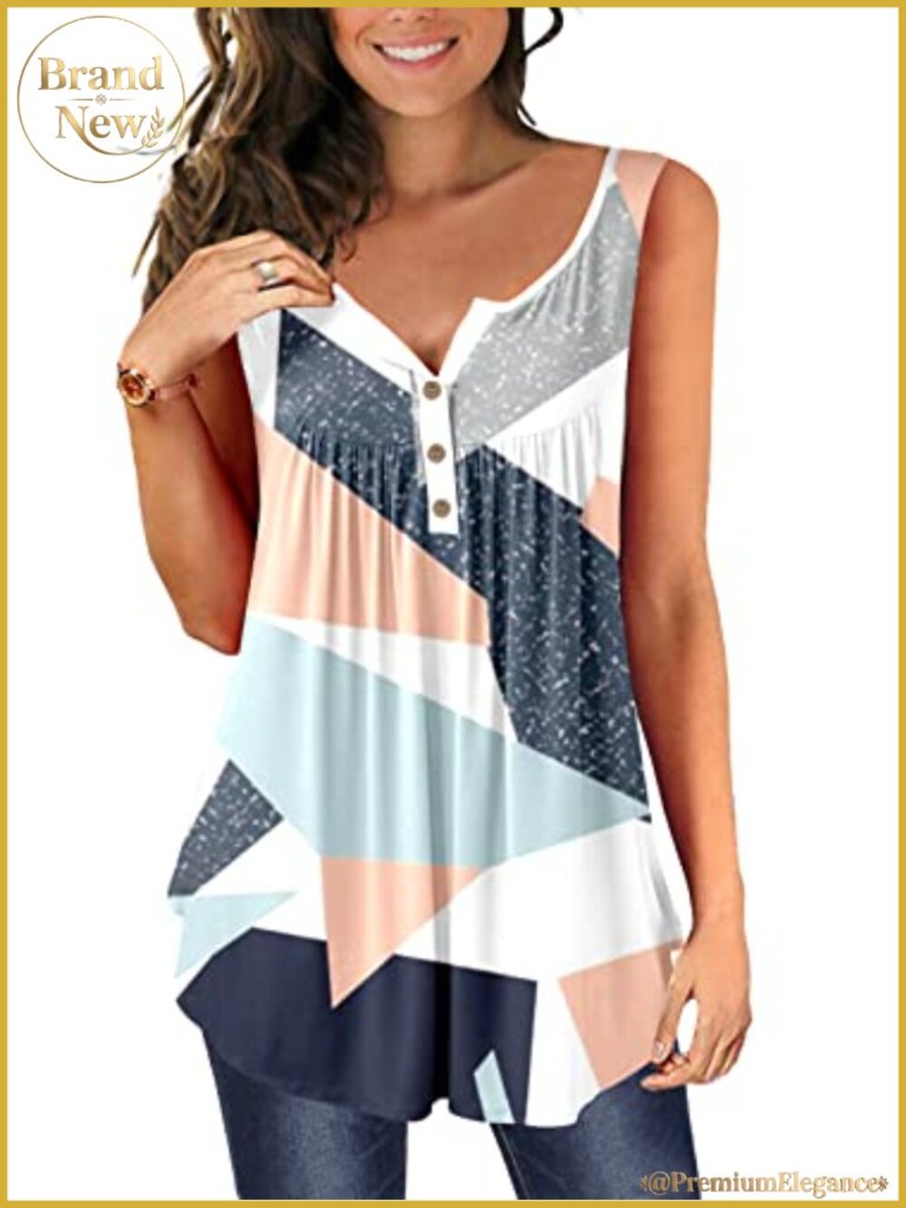 Plus Size Sleeveless Floral Tunic Tank Top with Buttons